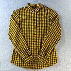 Fred Perry Women’s Mustard Yellow Navy Gingham Button-Up Shirt Size 6